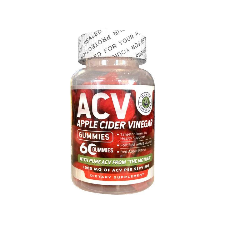 ACV Apple Cider Vinegar Gummies - Food-Grade Supplement for Weight Management, Detox & Digestion - Enhanced with Vitamin B12 & Folate - Non-GMO, Gluten-Free, 60 Gummies - Henna Cosmetics