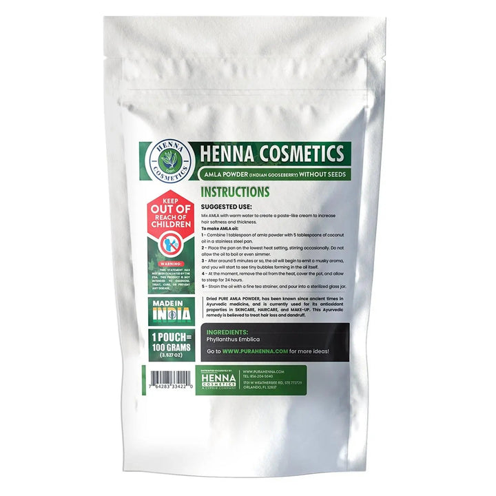 Amla Powder Without Seeds 100 Grams (3.53 oz.) Hair and Skin Supplement - Henna Cosmetics