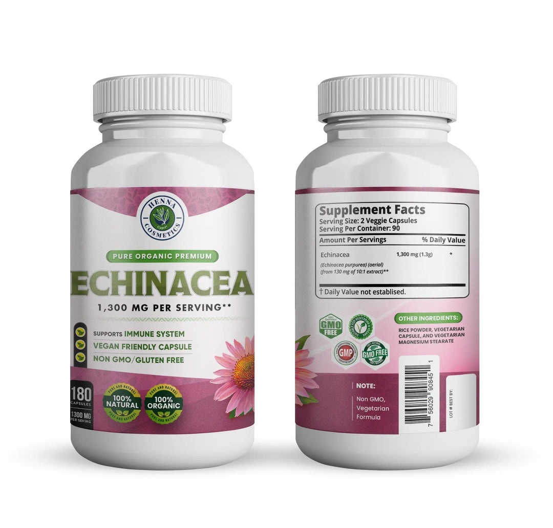 Echinacea Capsules 1300 Grams - 180 Vegetarian Capsules - Henna Cosmetics