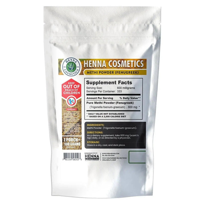 Fenugreek Powder (Methi) 100 Grams (3.53 oz.) Herbal Supplement - Henna Cosmetics