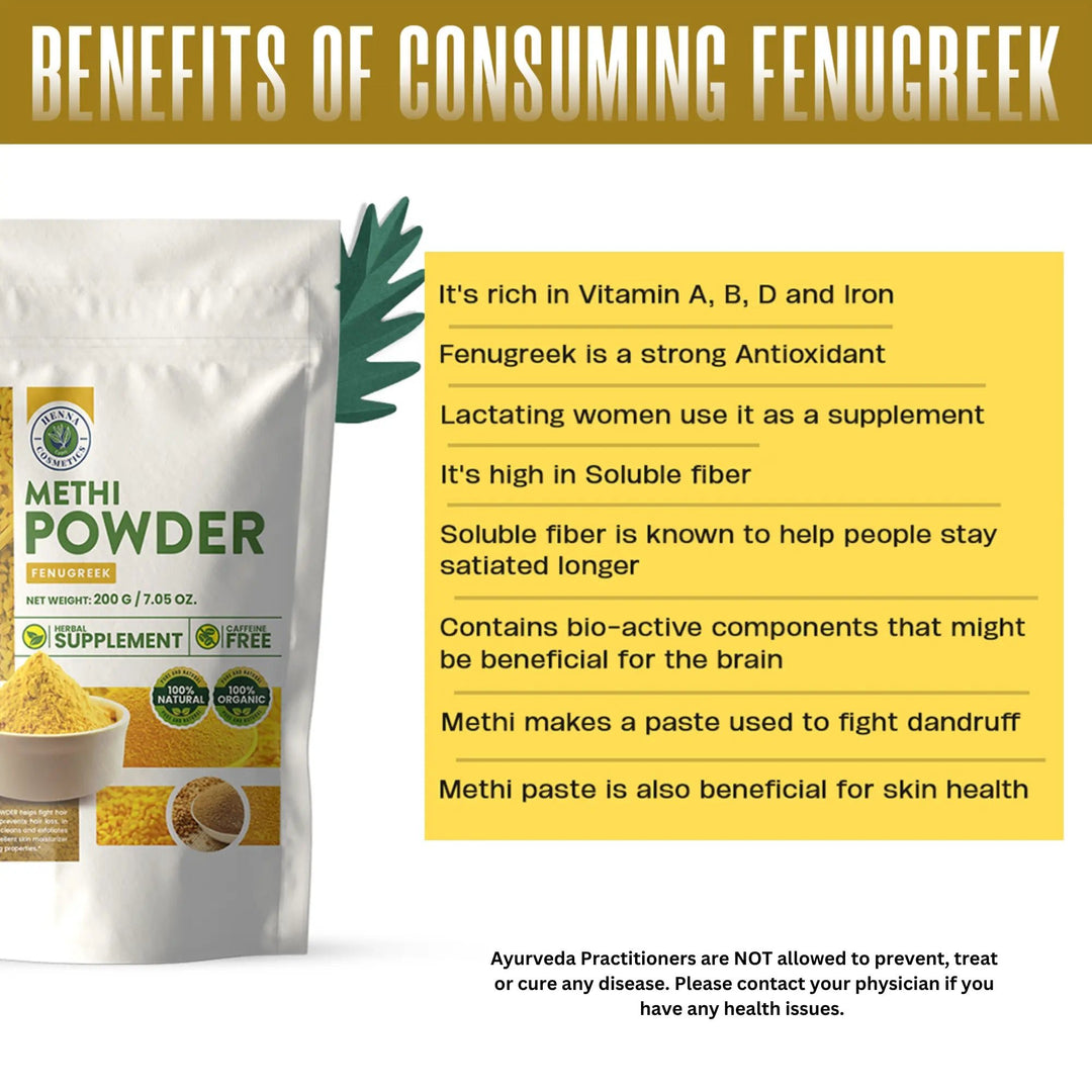 Fenugreek Powder (Methi) 100 Grams (3.53 oz.) Herbal Supplement - Henna Cosmetics