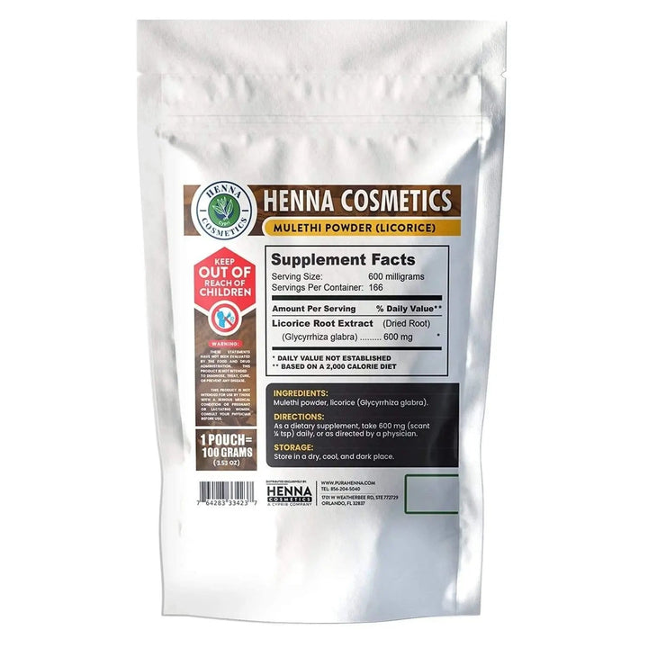 Licorice Root Powder (Mulethi) 100 Grams (3.53 oz.) Herbal Supplement - Henna Cosmetics