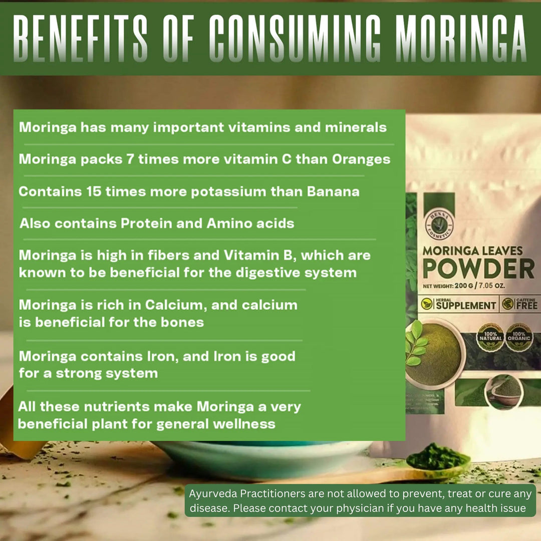 Moringa Leaves Powder 200 Grams (7.05 oz.) Perfect for Smoothies, Drinks, Tea & Recipes - Henna Cosmetics