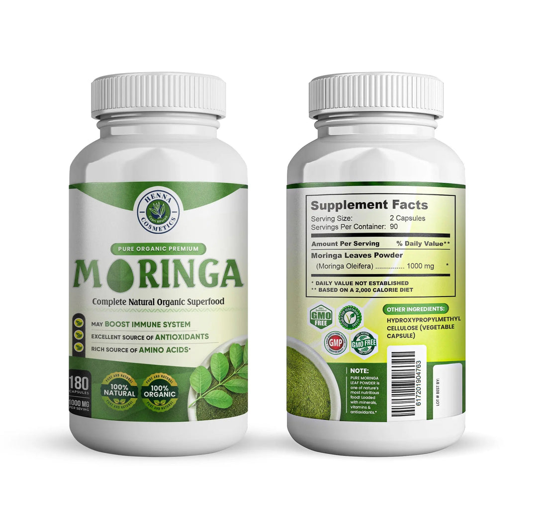 Moringa Oleifera 180 Capsules - Energy, Metabolism and Immune Support - Henna Cosmetics