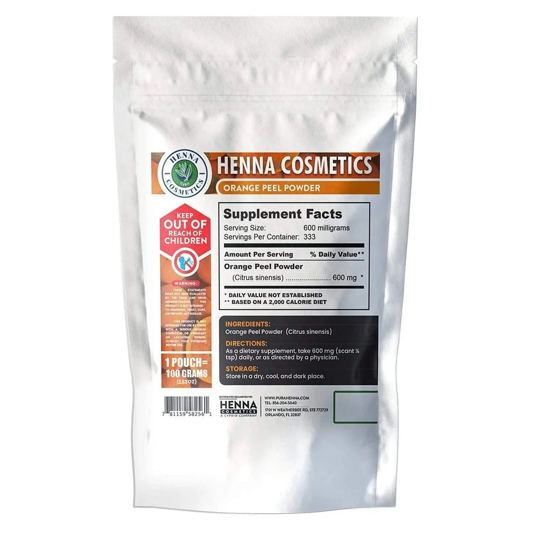 Orange Peel Powder 100 Grams (3.53 Oz.) Herbal Supplement for Hair and Skin - Henna Cosmetics