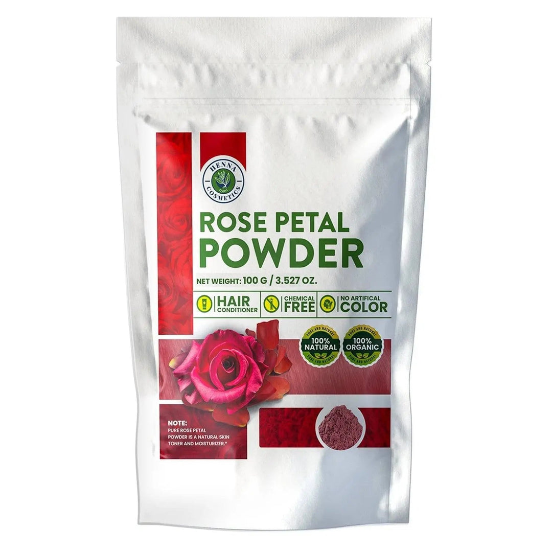 Rose Petal Powder 100 Grams (3.53 oz.) Skin and Hair Mask Formulation - Henna Cosmetics