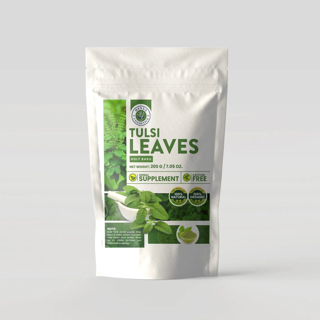 Tulsi Leaves Powder (Holy Basil) 100% Organic Herbal Supplent, Raw and Vegan |200 Grams/ (7.05 Ounces)| Henna Cosmetics - Henna Cosmetics